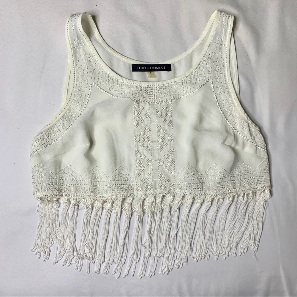 Cream crop top w/ fringe